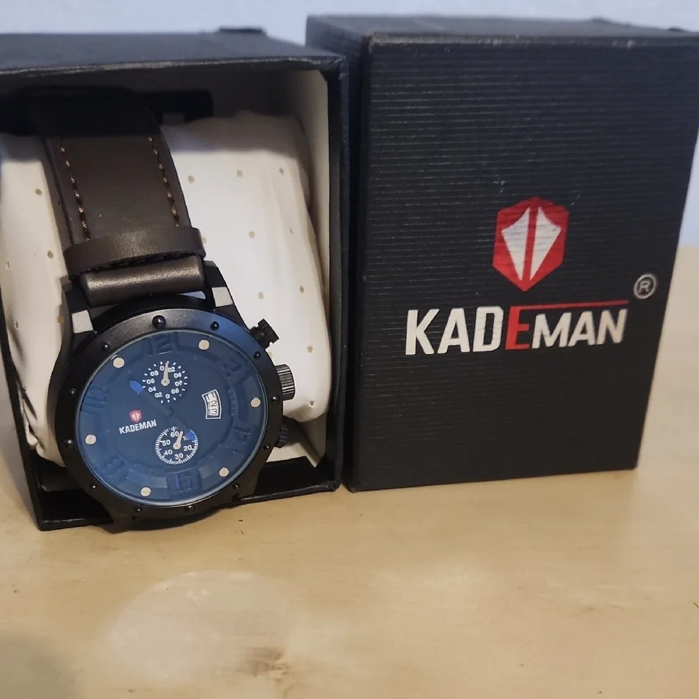 KADEMAN Black and Brown Leather Watch